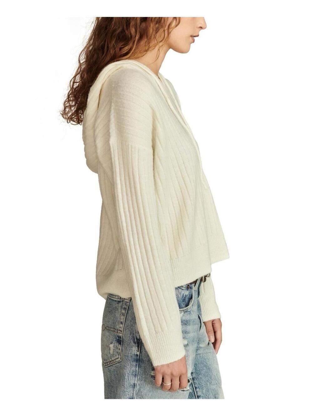$99 Lucky Brand Womens Ribbed Knit Hooded Sweater Marshmallow Size M - Picture 3 of 10
